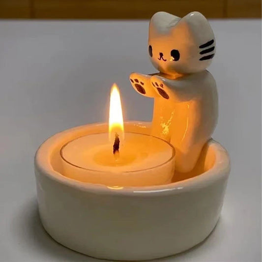 Cat Candle Holder – Cozy Resin Tealight Decor for Desk & Home