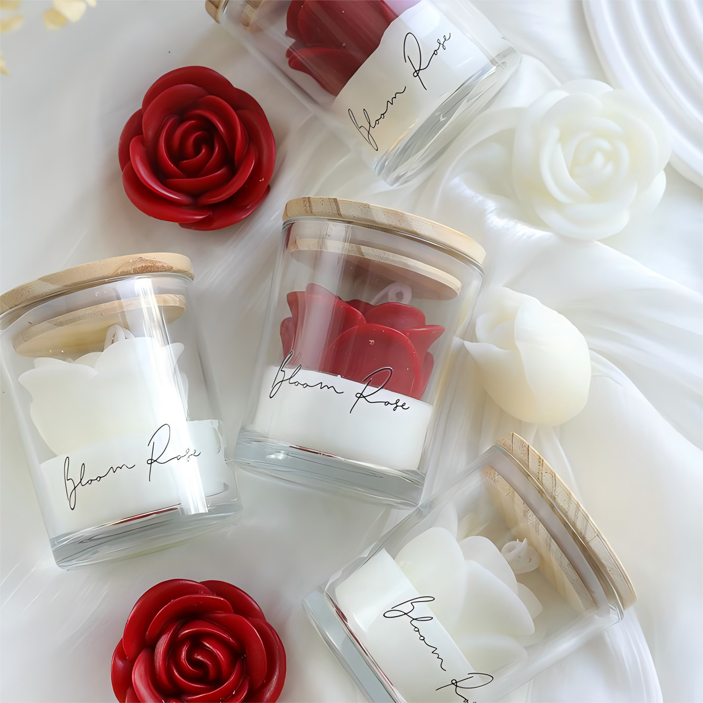 🌹 Rose Glass Jar Candle – Elegant Floral Scented Candle