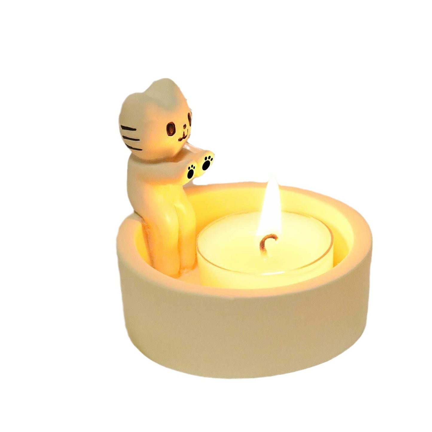 Cat Candle Holder – Cozy Resin Tealight Decor for Desk & Home