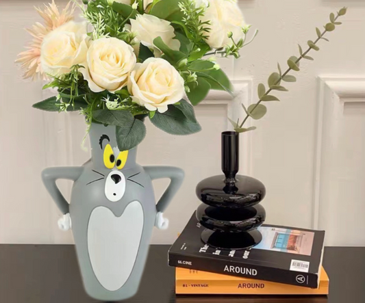 Tom Cat Resin Vase – Cute Cartoon Flower Holder & Pen Organizer