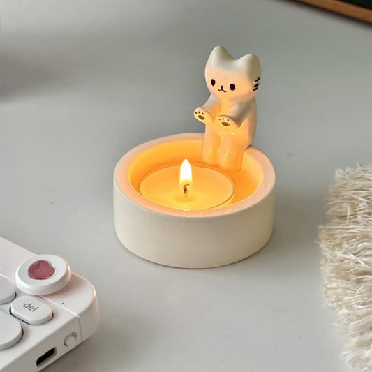 Cat Candle Holder – Cozy Resin Tealight Decor for Desk & Home