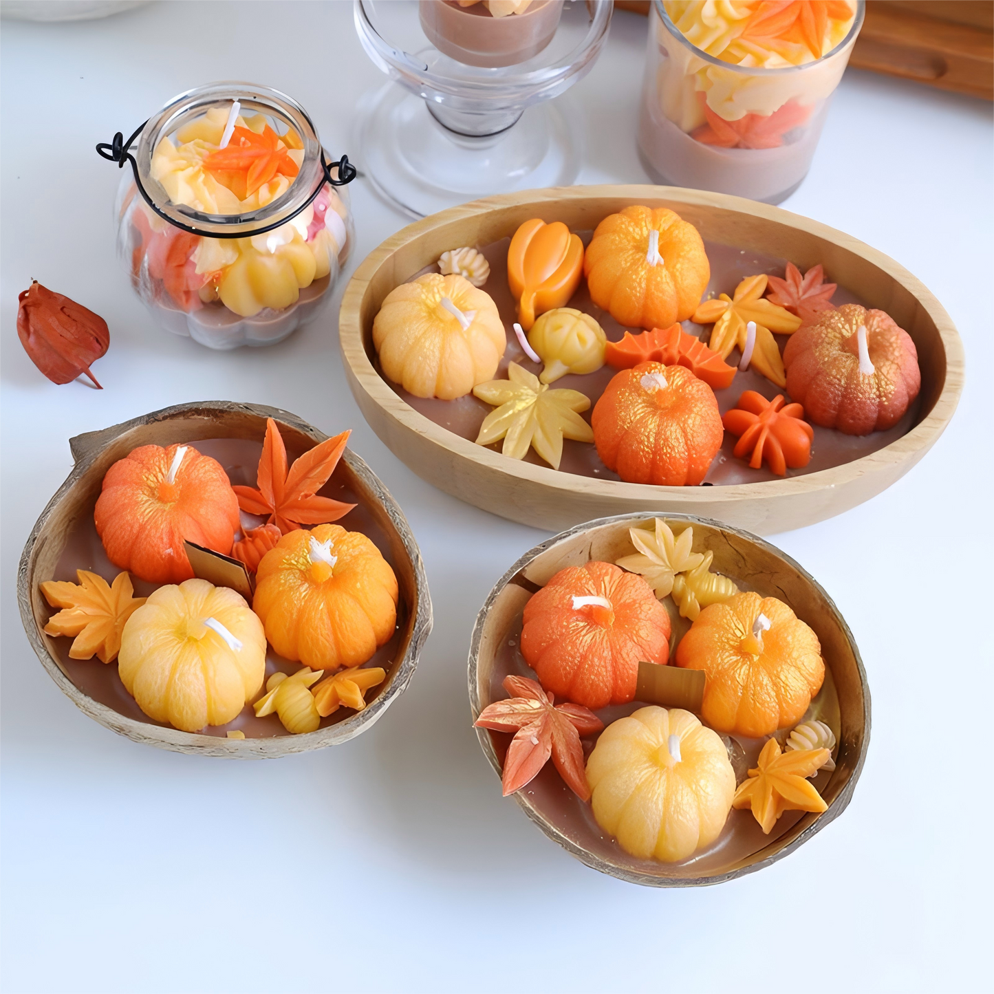 Halloween Pumpkin Candle Gift Set | Autumn Maple Leaf Scented Candles