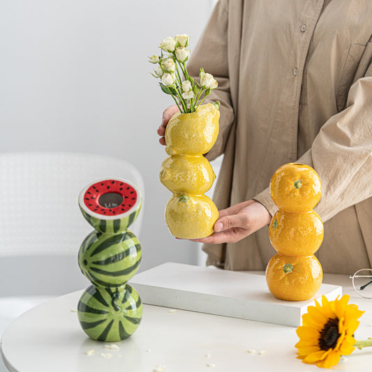 Fruit Stack Ceramic Vase – Nordic Style Decorative Flower Holder