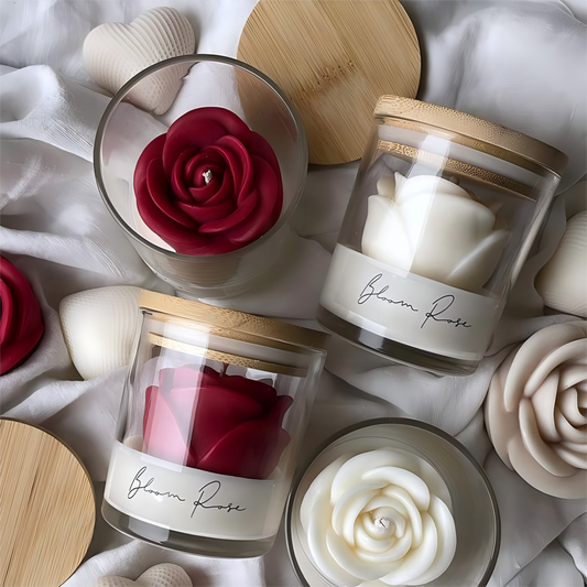 🌹 Rose Glass Jar Candle – Elegant Floral Scented Candle