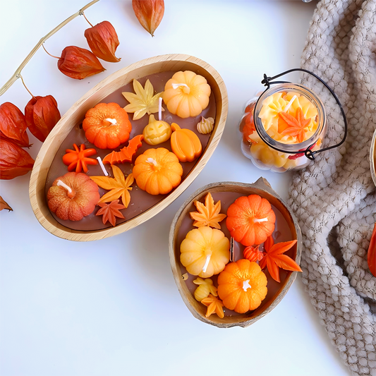 Halloween Pumpkin Candle Gift Set | Autumn Maple Leaf Scented Candles