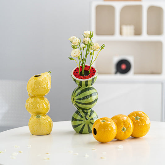 Fruit Stack Ceramic Vase – Nordic Style Decorative Flower Holder