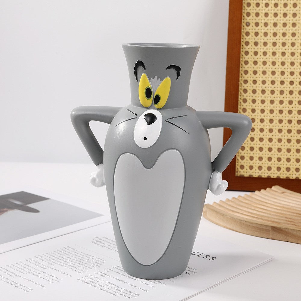 Tom Cat Resin Vase – Cute Cartoon Flower Holder & Pen Organizer